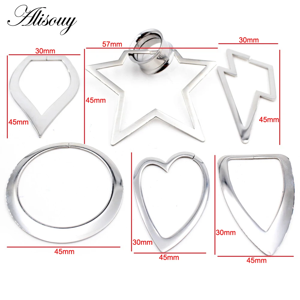 Alisouy 1PC Stainless Steel DIY Heart Star Round Circle Ear Tunnels Plugs Expander Stretcher Gauge Earring Piercing Body Jewelry