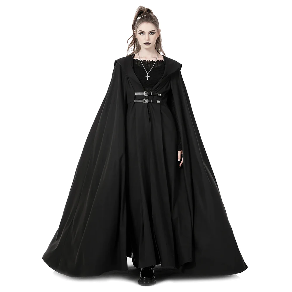 

Medieval Black Gothic Dresses Travel Cloak Witch Cosplay Costumes Halloween Carnival Party Dressing For Women