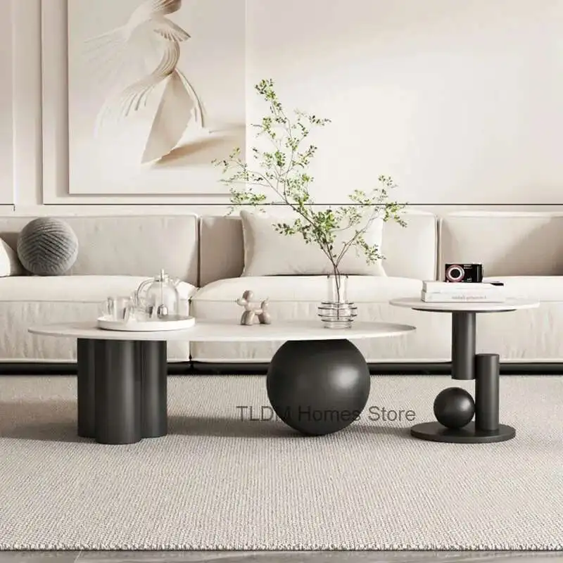 

Italian Slate Coffee Table Combination Living Room Home Small Apartment Sofa Side Table Light Luxury Modern Simple Oval Tables