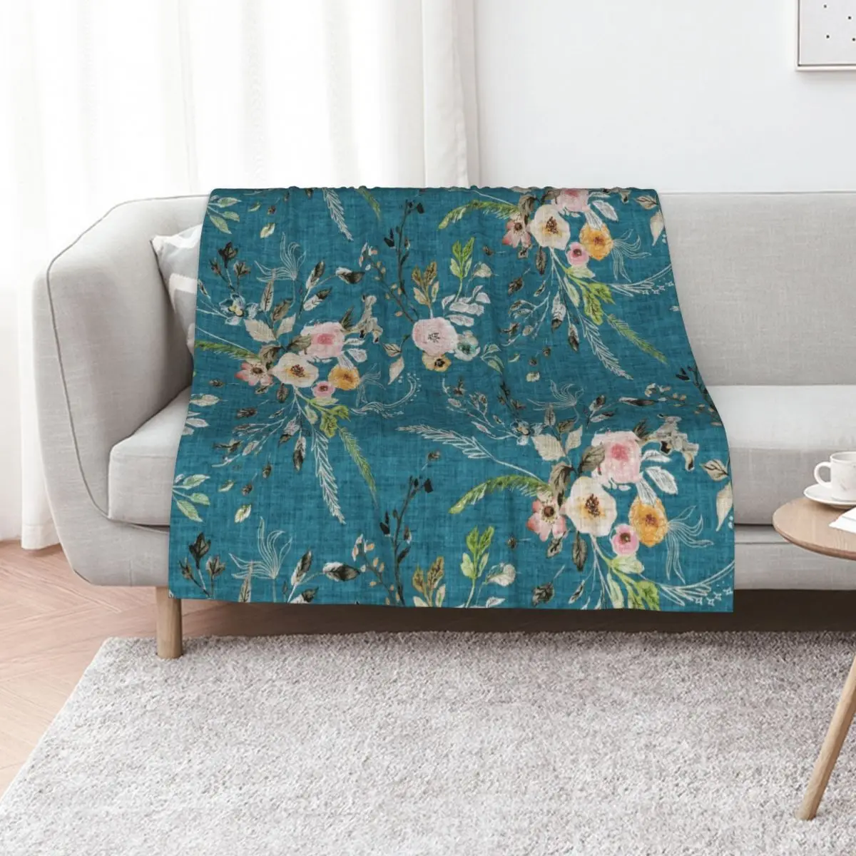 

La Boheme Teal Floral Throw Blanket wednesday halloween Luxury Designer for winter Blankets