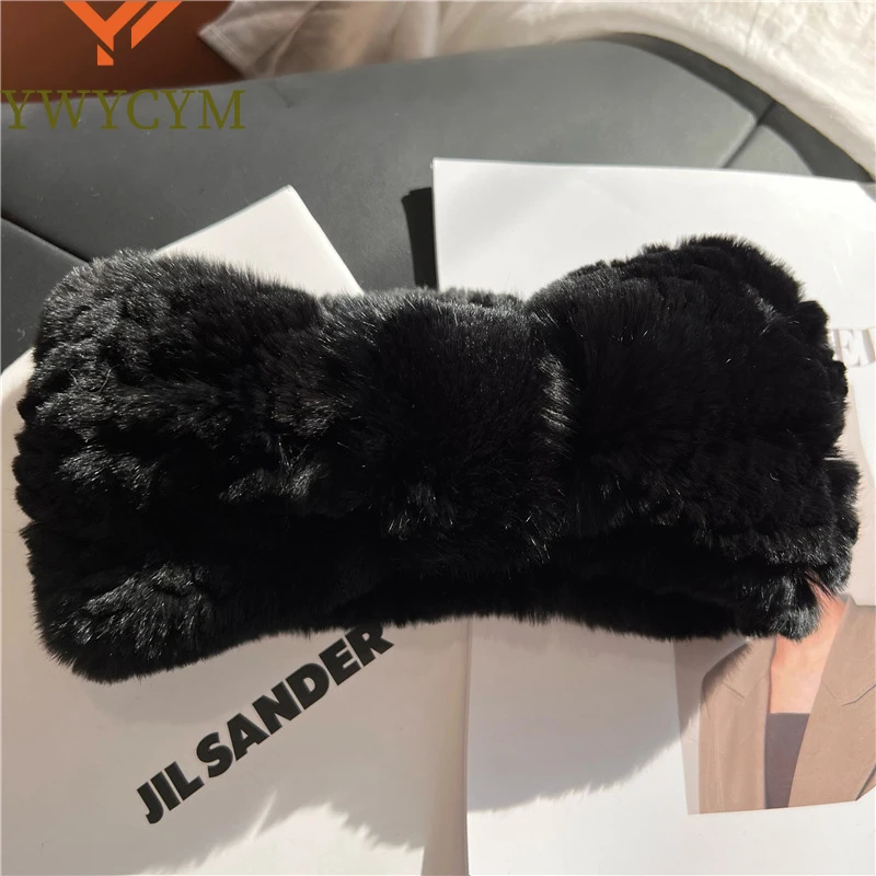 2024 Hot Sale Women Headband Winter Autumn Elastic Real Rex Rabbit Fur Neck Scarf For Girls Hair Band Ladies Fashion New Design