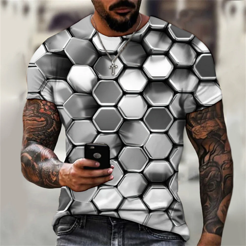 Men's T-shirt Optical Illusion Printing Short Sleeve Top Fashion Gradient Harajuku Street Apparel Hip Hop Fashion O-Neck T-shirt