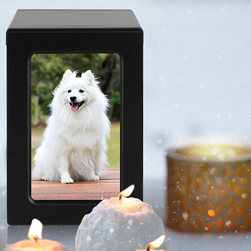 

Solid Wooden Dog Urn for Ashes pet urns Boxes Pet Photo Cremation Urn Dog Photo Urn Box cat urns for Ashes-Medium Size