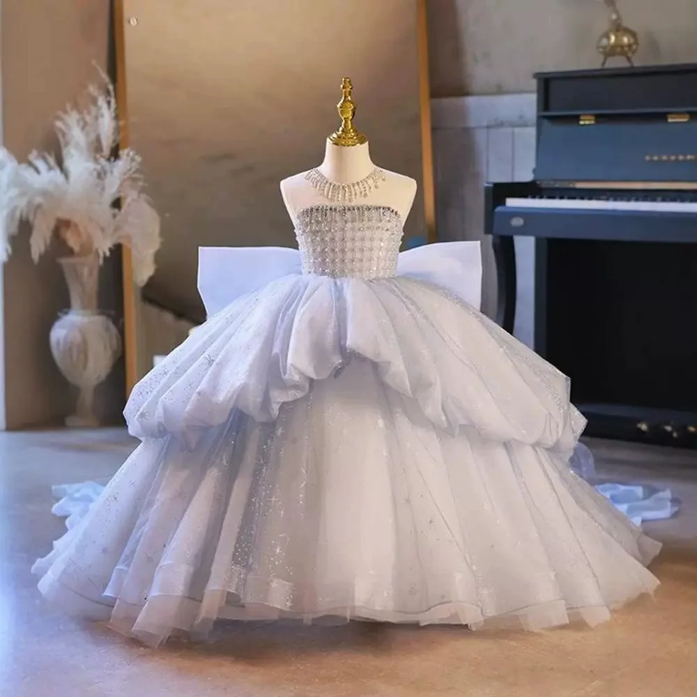 Girls' dress high-end princess children's catwalk host flower girl wedding big trailing piano performance