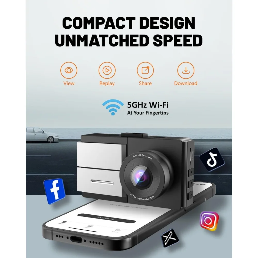 كاميرا Sprleaf ذات 4 قنوات مع كاميرات أمامية وخلفية، 360 درجة °   Dashcam، بطاقة 128 جيجابايت متضمنة، 5G Wi-Fi والتحكم في التطبيقات، رؤية ليلية