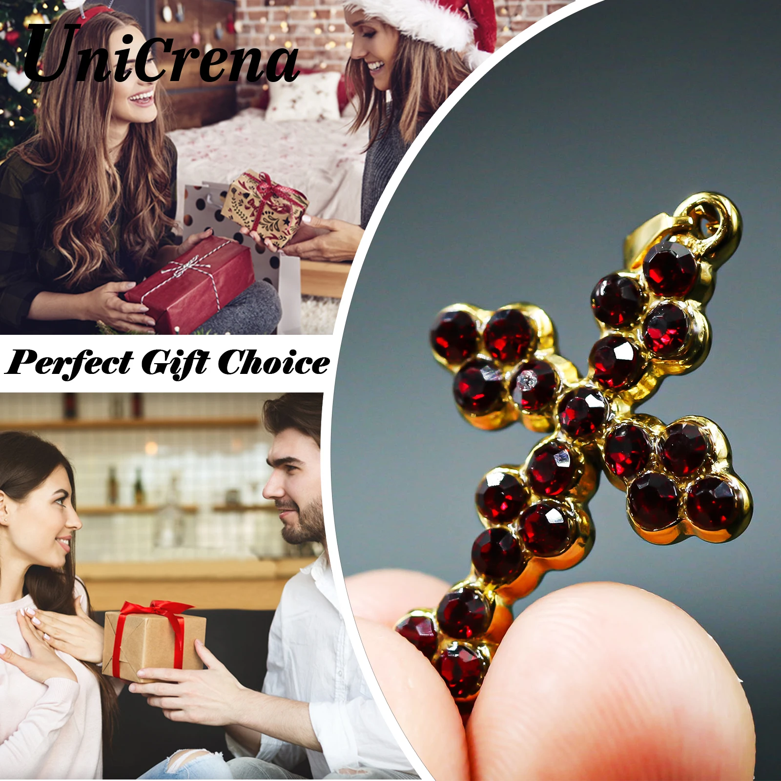 UniCrena Cross Birthstone Necklace for Women Charms Pendant with Gold Chain Christian Jewelry Birthday Gifts Mom Family 12 Color