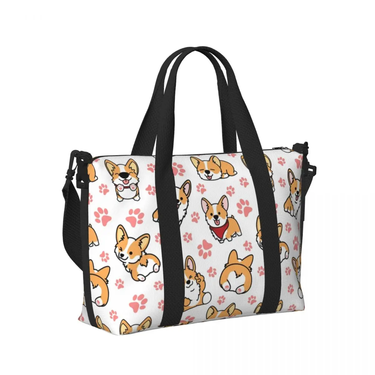 CUSTOM น่ารัก Corgis Tote กระเป๋าผู้หญิงขนาดใหญ่ความจุ GYM Beach กระเป๋าเดินทางไหล่