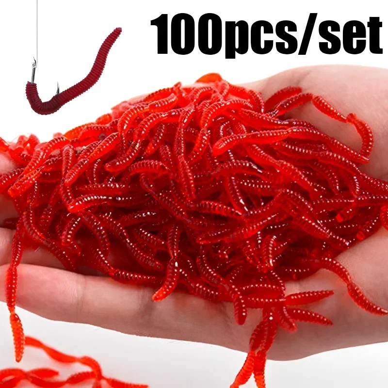 Lifelike Red Worm Soft Lure Earthworm Ice Winter Fishing Silicone Artificial Bait Fishy Shrimp Additive Bass Carp Fishing Lure