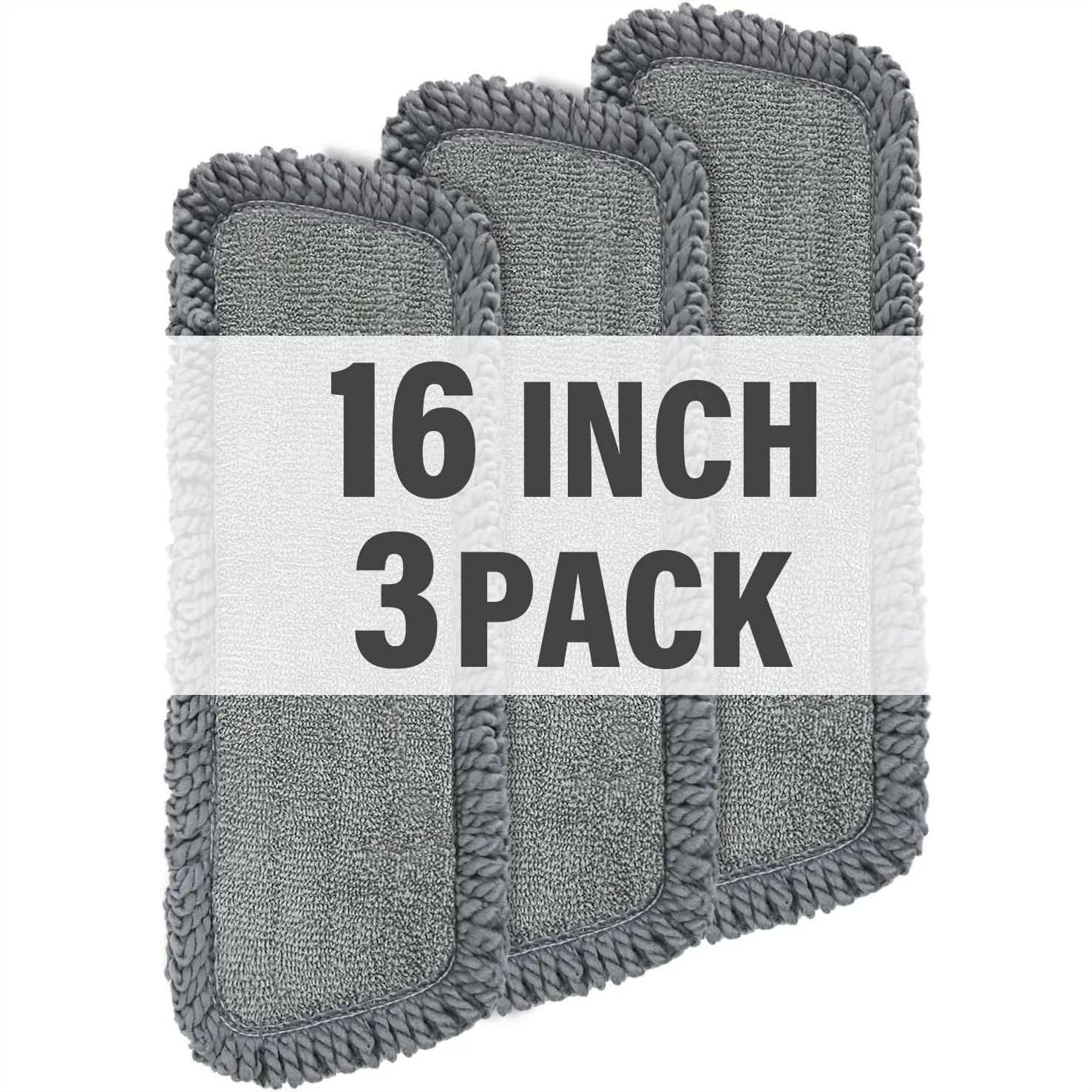 

16.5 Inch Mop Pads Refills 3 Pack Microfiber Reusable Replacement Heads for Wet or Dry Floor Cleaning with Universal Fit