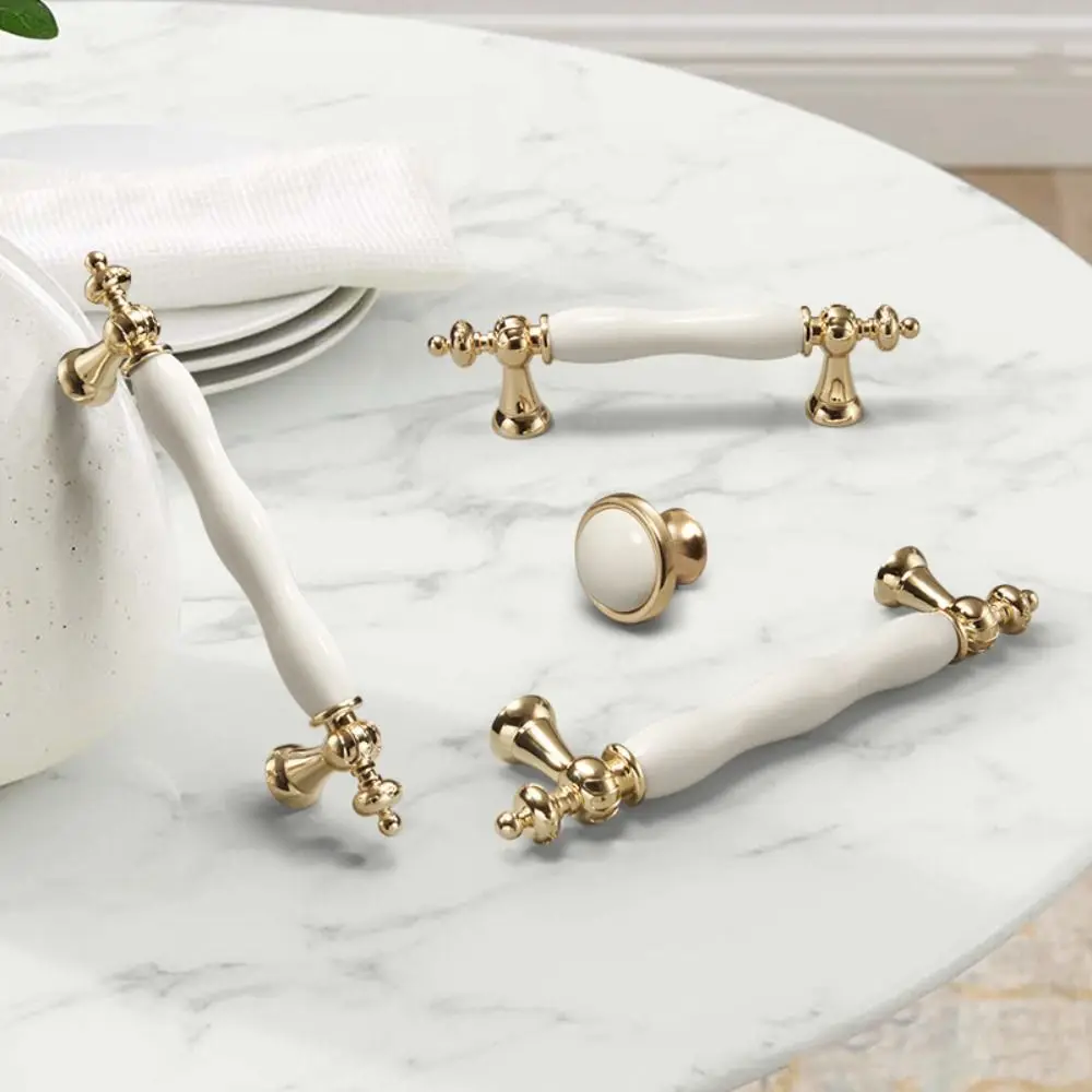 Modern Ceramic Cabinet Door Handles Light Luxury Gold Silver Wardrobe Door Handle Ceramic Material Multifunctional