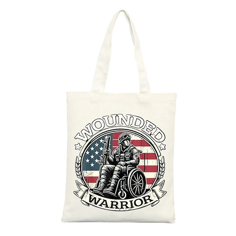 Veteran Support Canvas Tote Bag with Patriotic Soldier Graphic, Vintage Style for Daily Use and Casual Outings