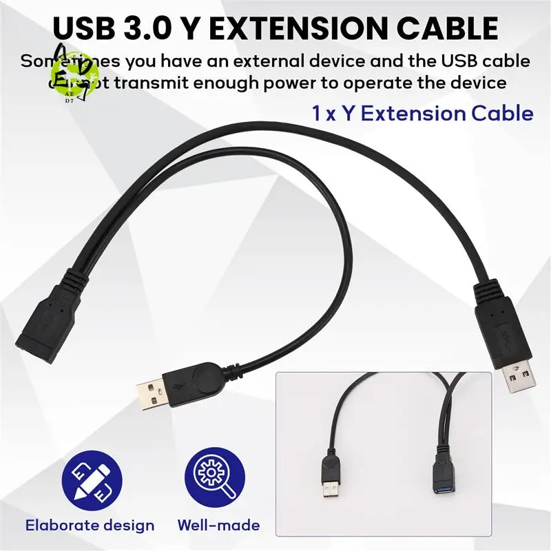 

AED7-Black USB 3.0 Female To Dual USB Male Extra Power Data Y Extension Cable For 2.5 Inch Mobile Hard Disk