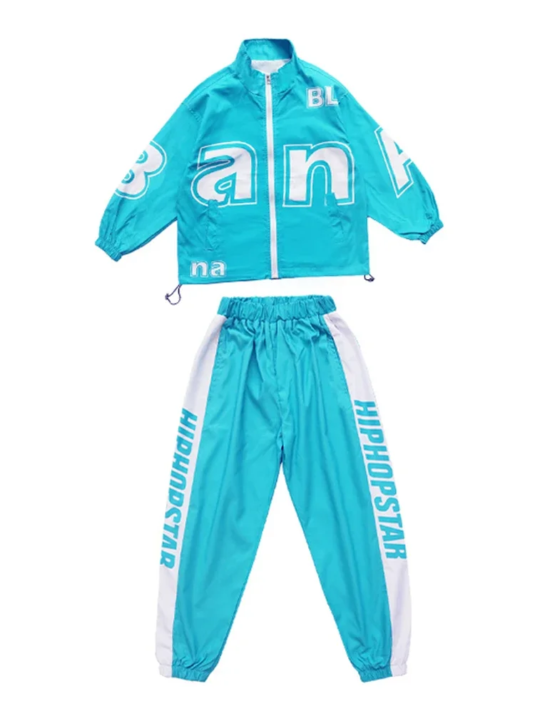 Vêtements Hip Hop pour enfants, manteau bleu, pantalon, tenue de danse de rue pour garçons, tenue Kpop pour filles, vêtements de scène pour jazz, BL9968