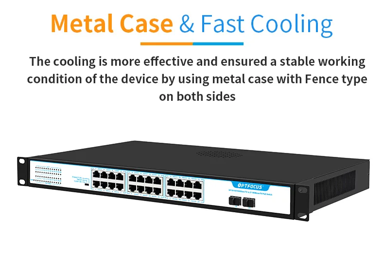 Manufacturer OEM 24port Network Switch With Poe network smart 24 Port PoE 10/100M+2 Gigabit SFP ports Unmanaged Vlan Switch