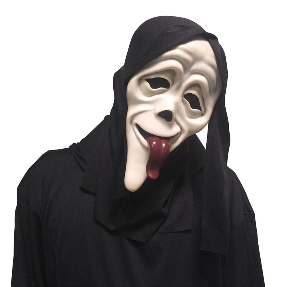 Realistic Movie Scary Ghost Mask Halloween Creepy Devil Mask Stick Tongue Out Helmet Horror Demon Cosplay Party Costume Props