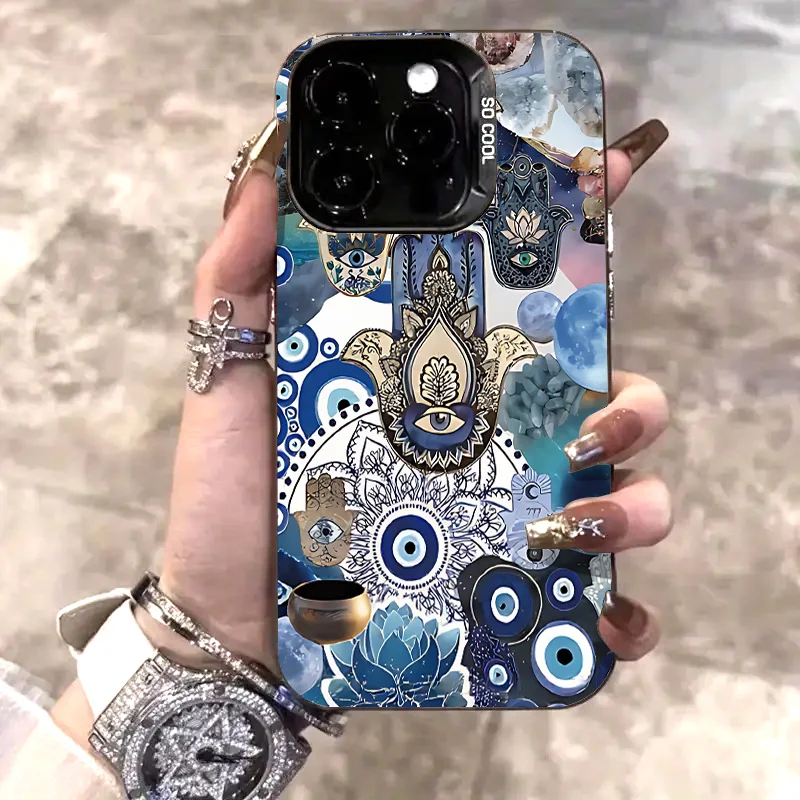 

Simple pattern eye collage phone case for iPhone 17 16 15 14 13 12 11 Pro/ Max/Plus shock-proof rear cover anti-fingerprint