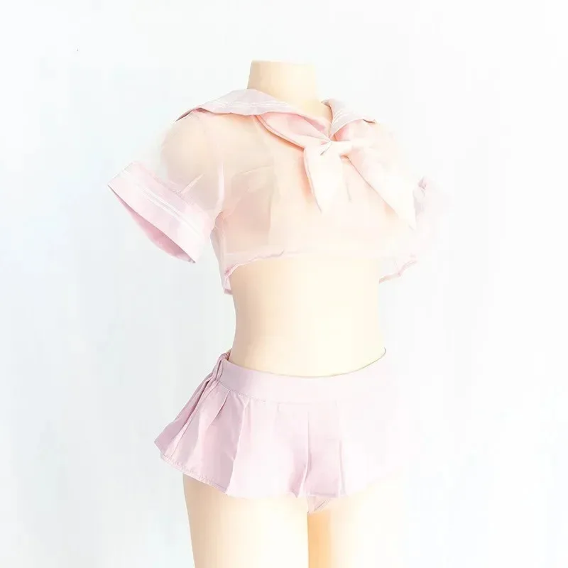 Disfraz de Cosplay Sexy para mujer, uniforme de marinero para estudiante, falda superior de Lolita transparente Kawaii, bragas, juego de rol erótico, conjunto de lencería erótica