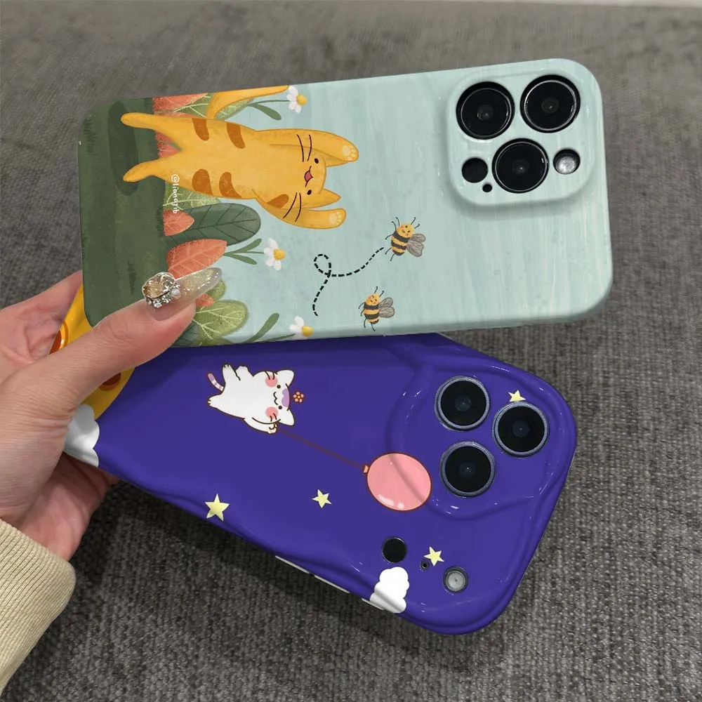 

Cartoon Cat Balloon Rocket Phone Case For Apple iPhone 8 7 11 12 13 14 15 16 17 16E SE X XS Plus Pro Max 2022 Wave Oil Film
