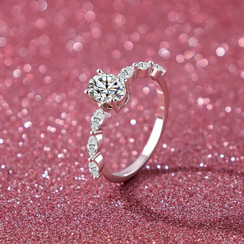AETEEY S925 Sterling Silver Pigeon Egg Moissanite Ring 1CT Shiny Star Minimalist Elegant Women Finger Jewelry