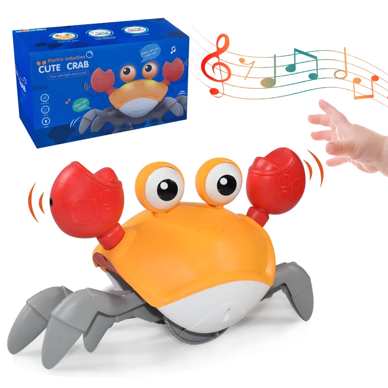 Crawling Crab Baby Toys with Music LED Light Up Musical Toys for Toddler Automatically Avoid Obstacles Interactive Toys for Kids