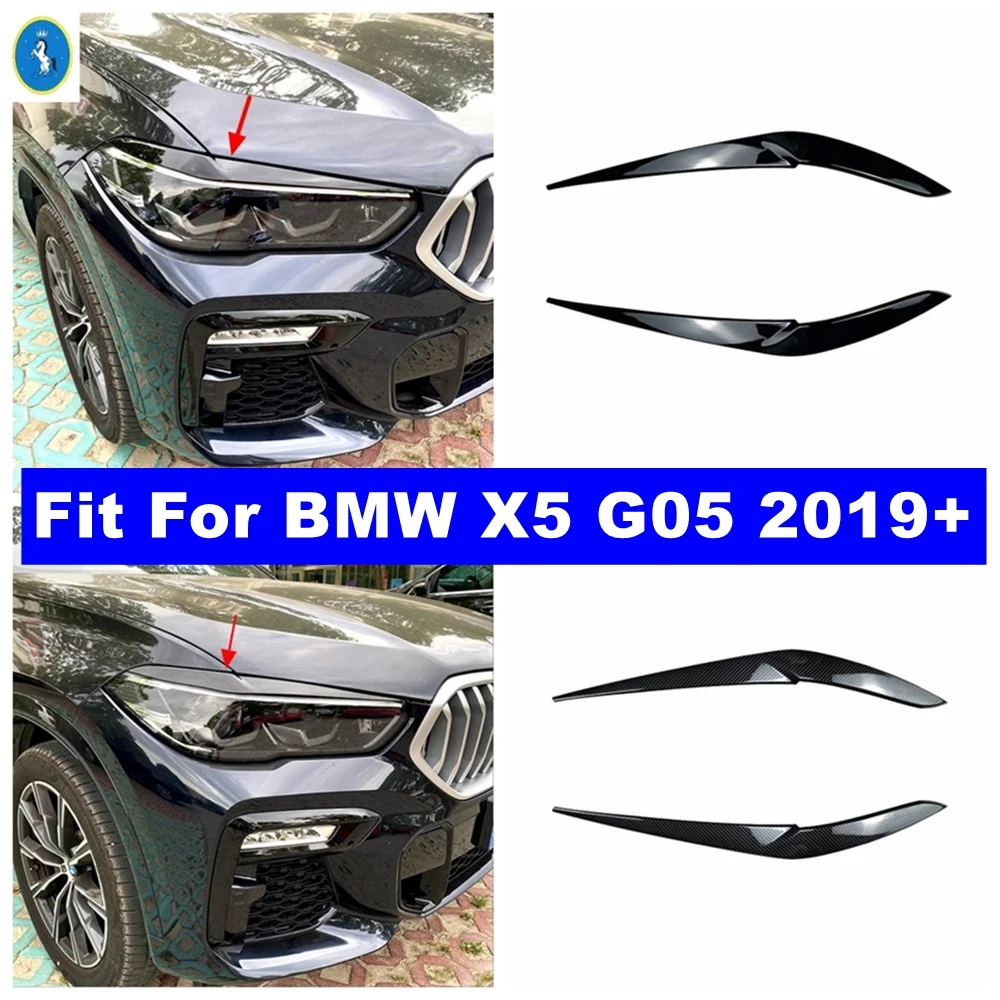 

ABS Car Front Head Lights Lamp Eyelid Eyebrow Decor Cover Trim For BMW X5 G05 2019 - 2024 Black / Carbon Fiber Look Accessories