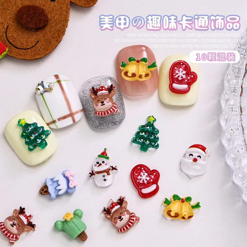 20PCS 3D Mix Colorful Ice Cream Donuts Cute Bear Christmas Resin Nail Art Rhinestone Decoration Manicure Parts Supplies Charms