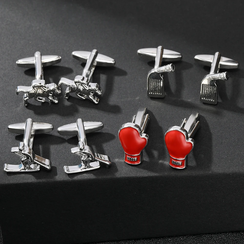 Personality Mens Equestrian Skiing Boxing Gloves Golf Clubs Shaped Cufflinks Sports Collection Jewelry Accessories