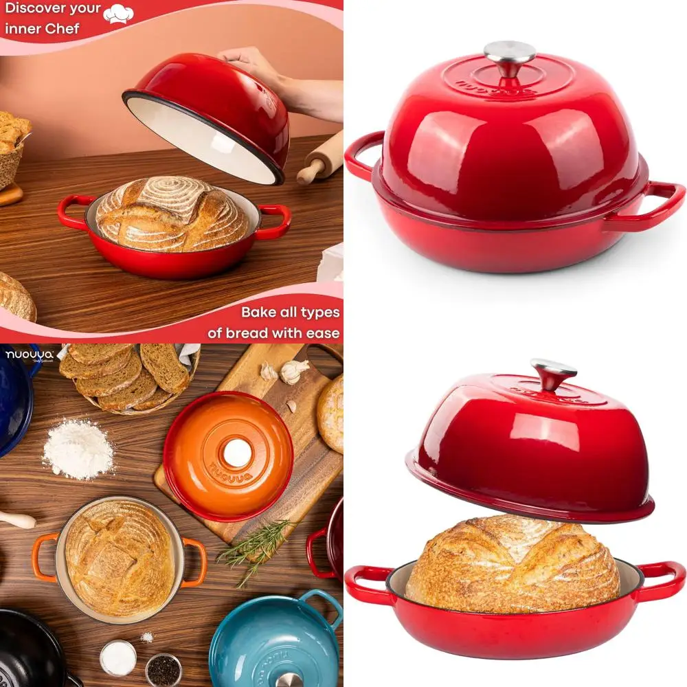 

Чугунная голландская печь с красной эмалью на 6 литров — идеально подходит для выпечки хлеба на закваске, 26 см