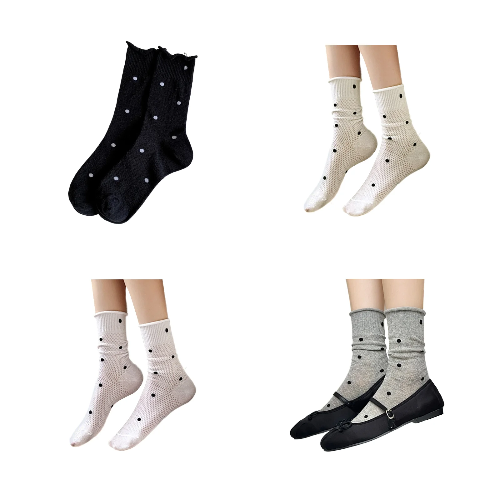 

Thin breathable mesh women's pile socks 4 color combination (black/khaki/white/grey)