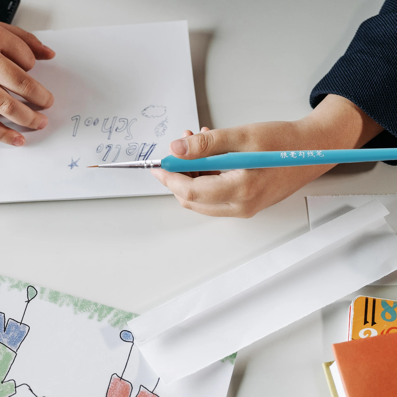 

6pcs Detail Paint Brush Set Fine Tip For Acrylic Watercolor Oil Painting Miniature Artwork Drawing Tools Sky-Blue