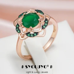 SYOUJYO 585 Rose Gold Color Green Flower Women's Ring  Skeleton Luxury Natural Zircon Wedding Party Fashion Jewelry