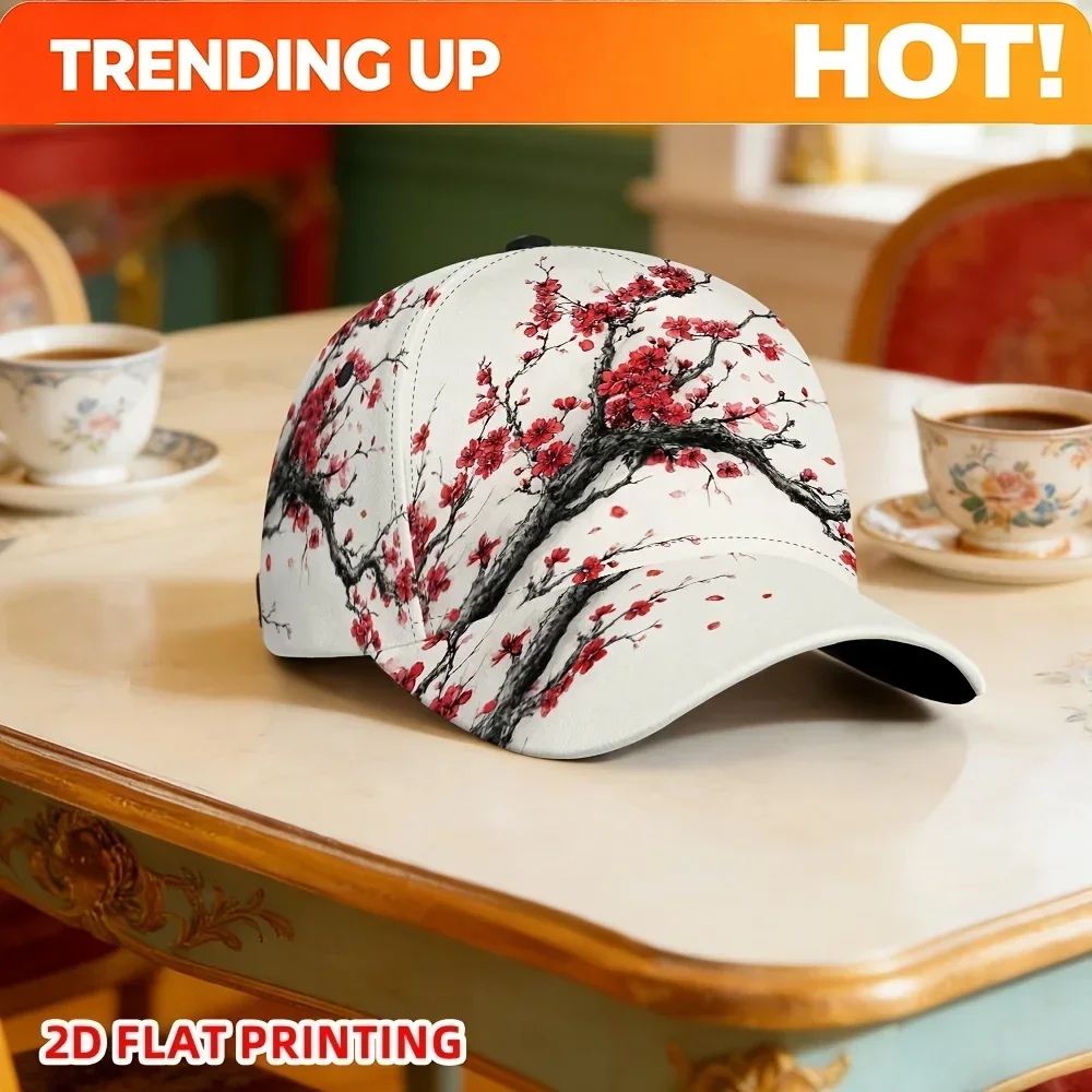 Custom 1pc 2D Flat Printing Breathable Adjustable Baseball Cap, Cherry Blossom Branch Sports Cap - Soft And Lightweight, Suitabl