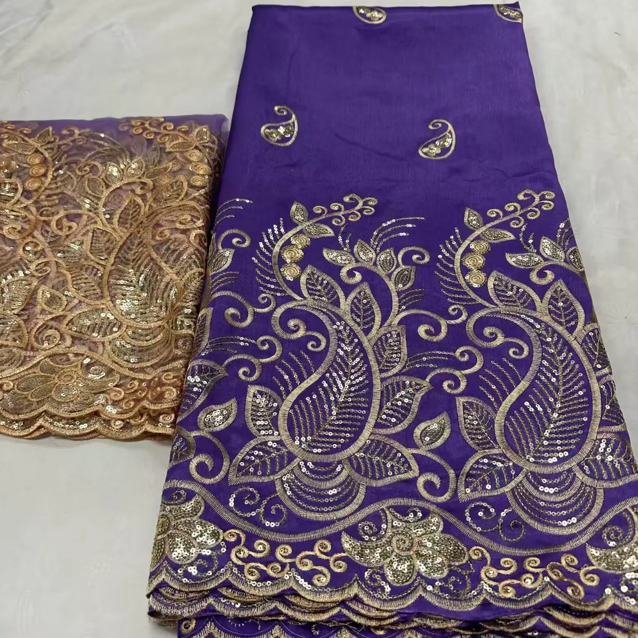 

Праздничная африканская кружевная ткань Джорджа с блузкой, комплекты 5 + 2 ярда для праздничного платья, нигерийская вышивка, кружевная ткань Джорджа