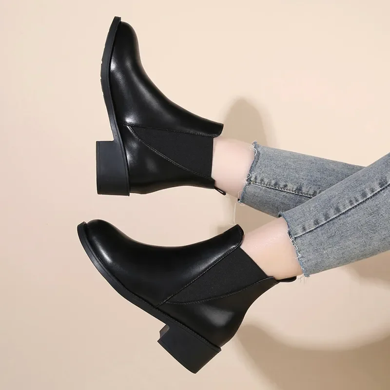 Women Casual Business Party Formal Dress Sexy High Heel Boots Black Cow Leather Shoes Point Toe Ankle Boot Zapatos Fashion 2024