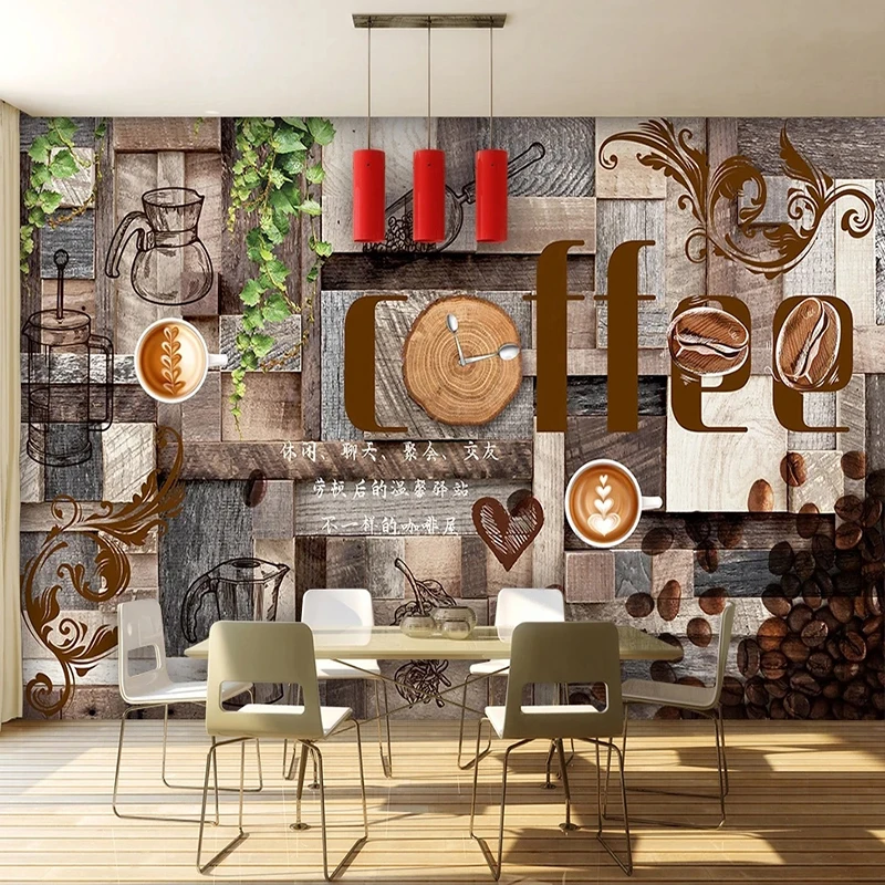 

Personalized Plank Green Rattan Coffee Photo Wallpaper Mural Cafe kitchen Food Restaurant Background Wall Decor 3D Fresco Poster