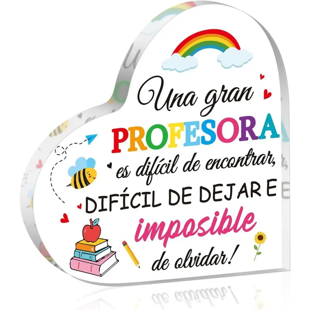 Spanish Teacher Heart Acrylic Paperweight, Thank You Appreciation Gift from Student, Teacher's Day Christmas Birthday Present