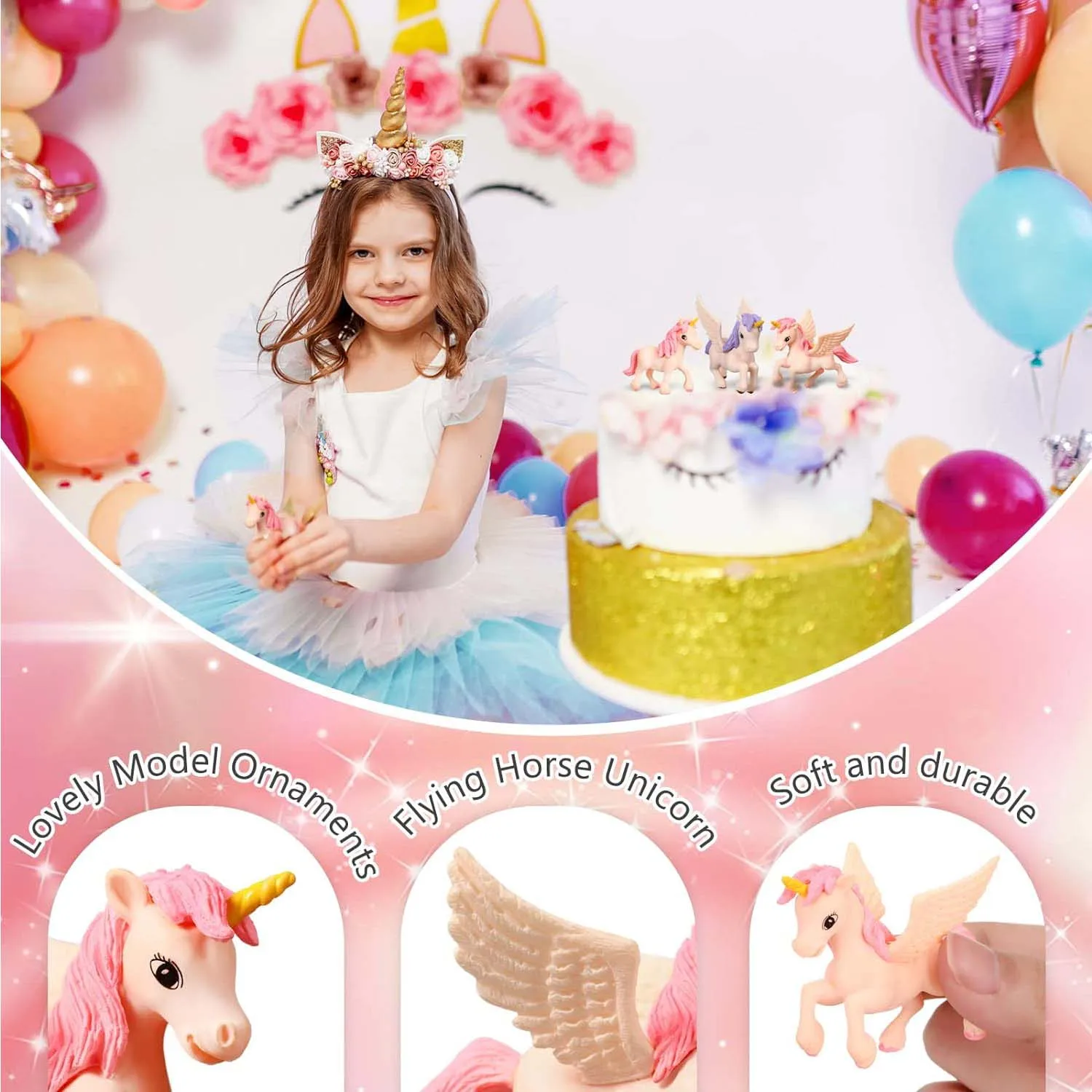 12Pcs MiniUnicorn Lovely Flying Horse Unicorn Figurine Unicorn Cake Toppers Figurines Birthday CakeTopper forUnicorn Theme Party