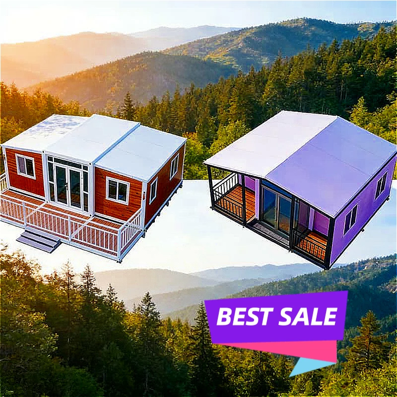 Luxury 40ft Double Wing Extension Room Prefab Folding Container Homes Two Bedrooms One Bathroom Steel Expandable Prefab Houses