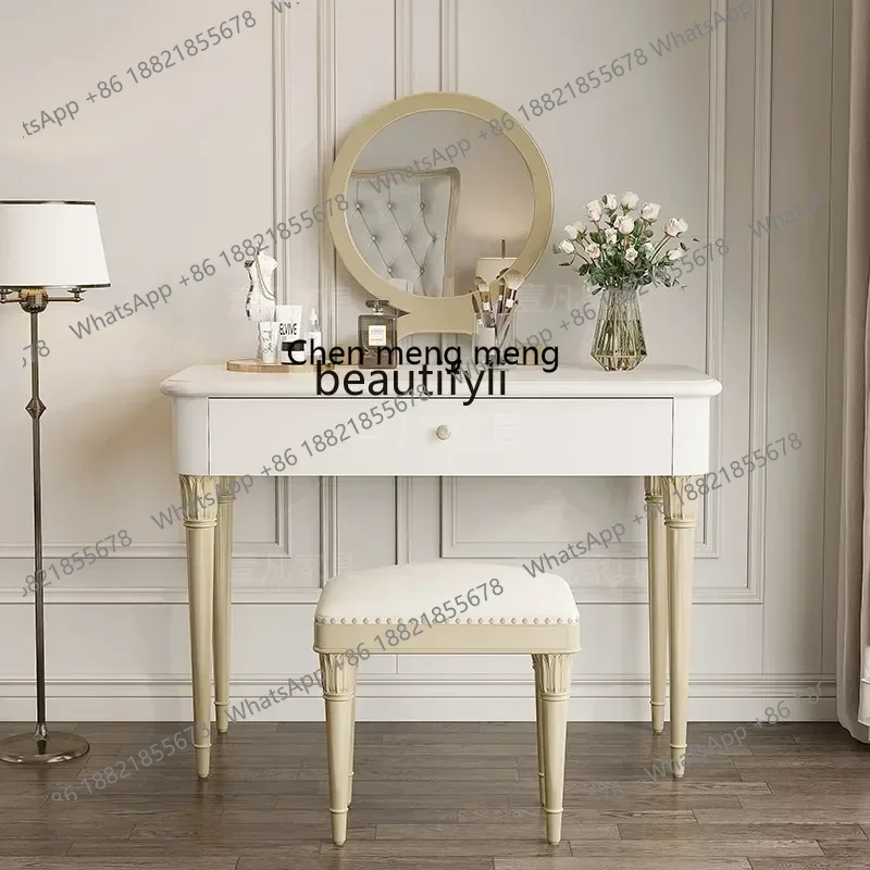 ss8350 American light luxury solid wood dresser champagne gold bedroom bedside desk French makeup premium drawer table makeup st