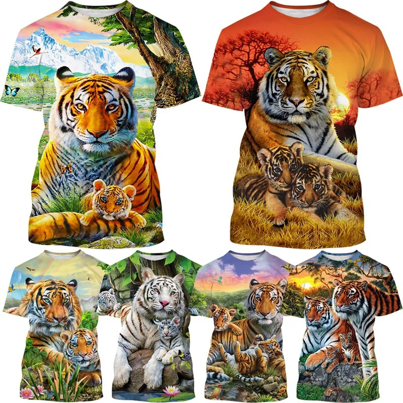 Personality Cool Animals 3D Printed Men\'s and Women\'s Round Neck Short Sleeve Tops T Shirts