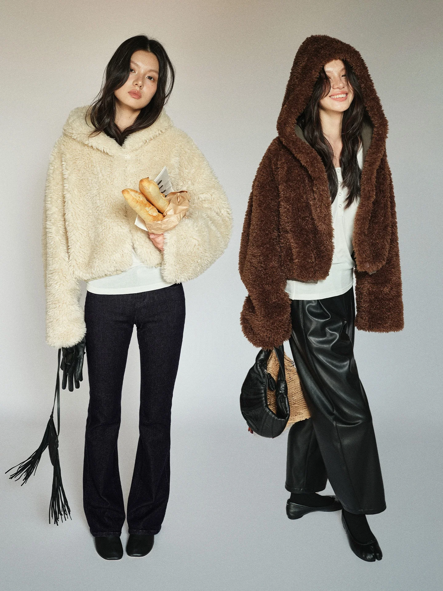 

Повседневная свободная куртка из искусственной кожи с капюшоном и отделкой из овечьей шерсти, двусторонняя, для снежной погоды, теплая, из хлопкового материала