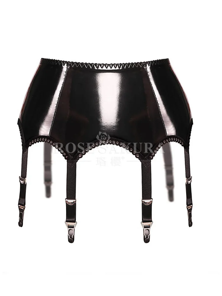 Sexy Women PU PVC Leather Garters For Stockings Three-row Back Buckle Suspender Belt Sexy Lingerie Cosplay Oil Shiny Underwear