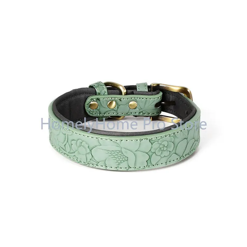 Dog Collar Soft Leather Neck Guard Adjustable Dog Neck Cover Medium and Large Dog Premium Embossed Pet Neck Ring
