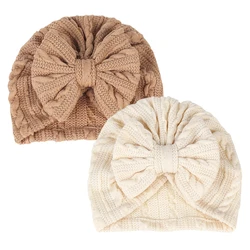 Bowknot do bebê recém-nascido malha chapéu, boné infantil, Gorros, cabeça Wraps, monocromática, turbante macio, linda, bonito, meninas, 0-6m