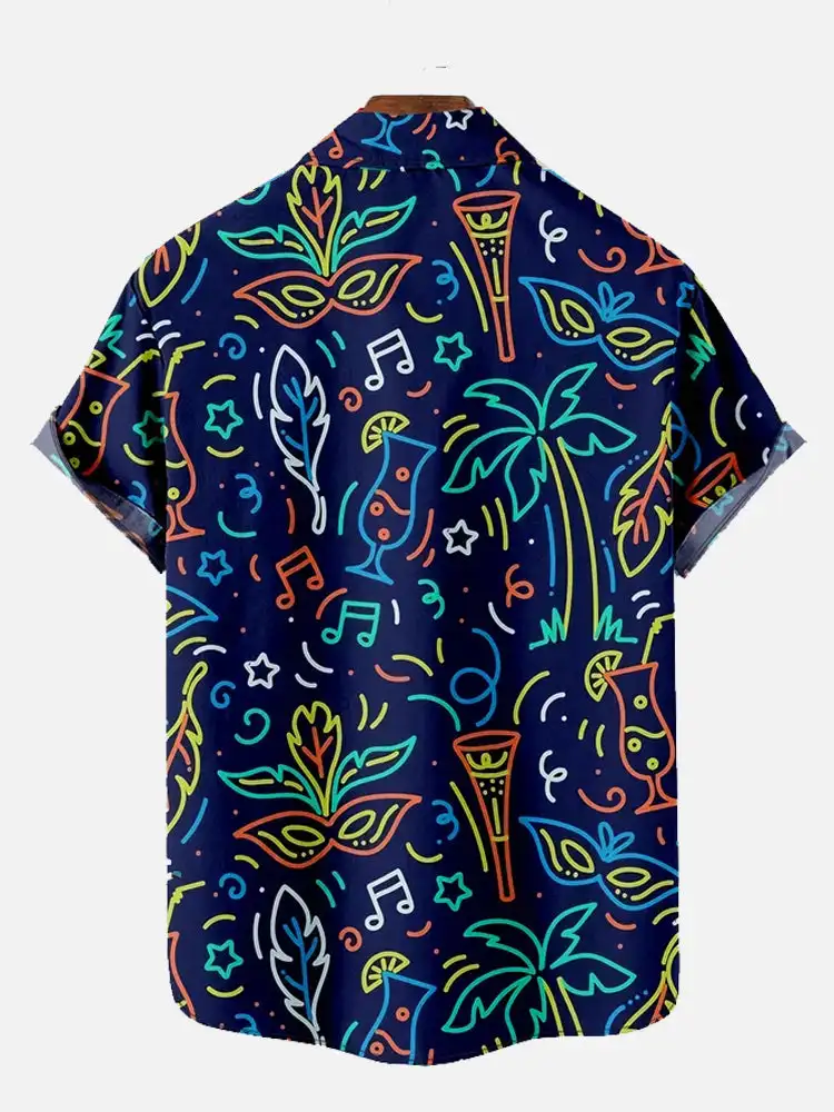 Beach Style men\'s Shirt Coconut Tree Print Casual Shirt men\'s Lapel Button Shirt Cartoon Pattern men\'s Short Sleeved Shirt