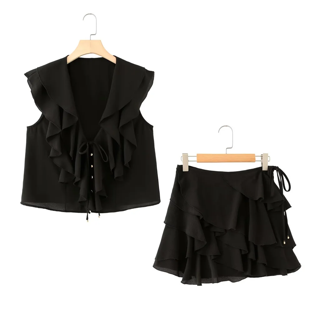 

Taop&Za Stacked Decoration Sleeveless V-neck Shirt Summer New Women's Fashion Style Zipper Decoration Middle Waist Pants