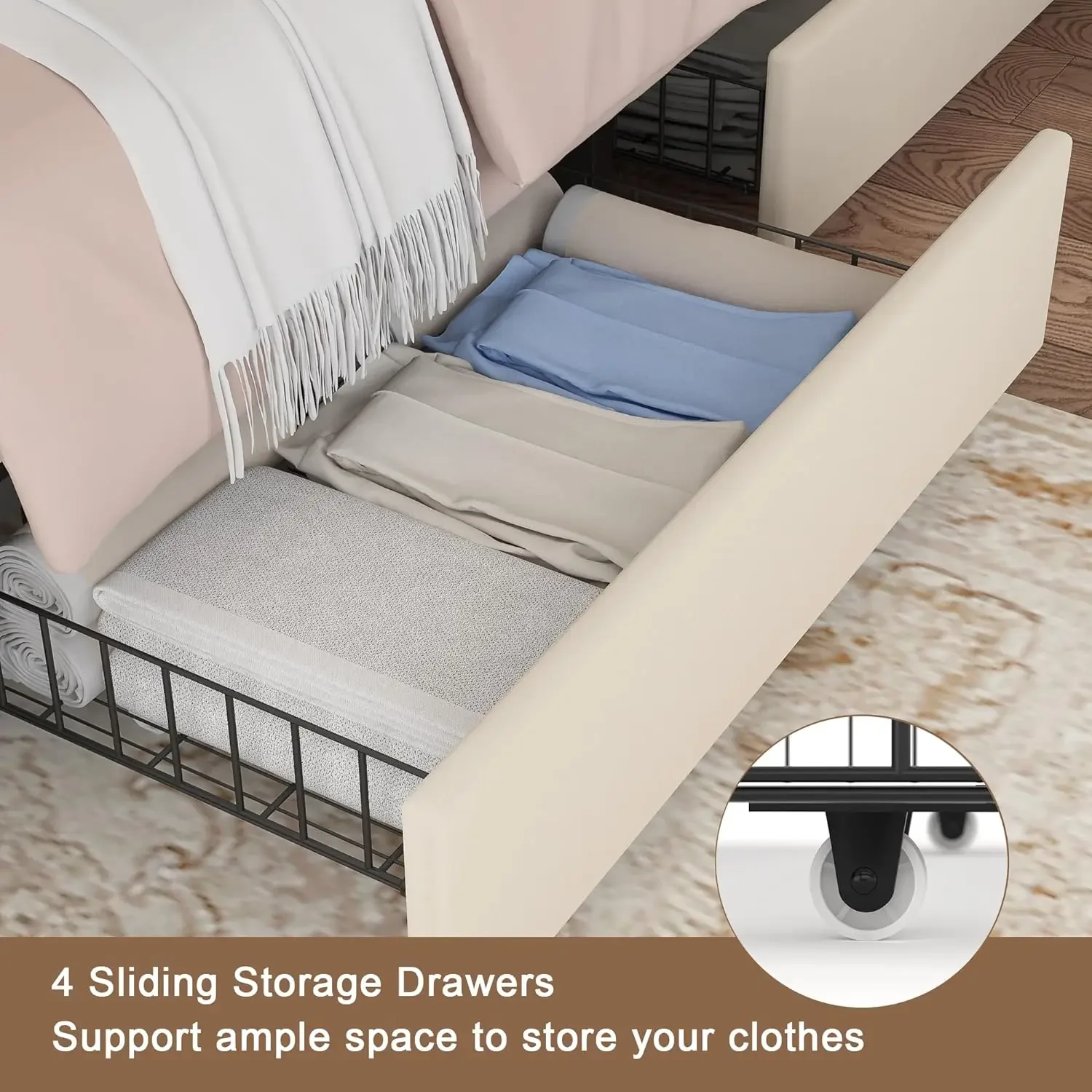 VECELO Queen Size Bed Frame with 4 Storage Drawers, Upholstered Platform Bed Frame with Velvet Headboard and Charging Station,