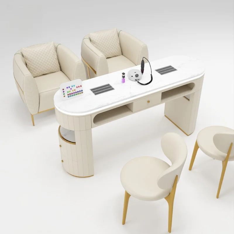 モダンライトラグジュアリーホワイトサロン家具設備ビューティーラッシュマニキュアテーブルサロンネイルテーブル＆チェアースツールセット