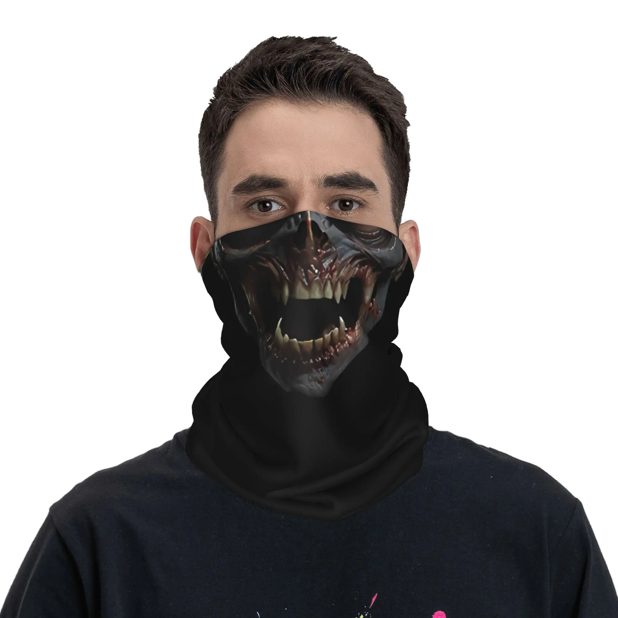 

Demon Skull With Sharp Teeth And Pointed Ears Bandana Neck Warmer Women Men Winter Ski Tube Scarf Gaiter Face Cover