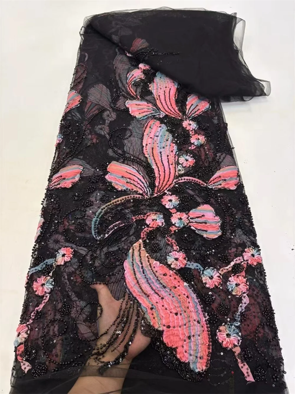 

Beads African Sequins Lace Fabric 2025 New Lace Embroidery Sequins Mesh Lace Fabric 5Yards For Women Wedding Party Dresses